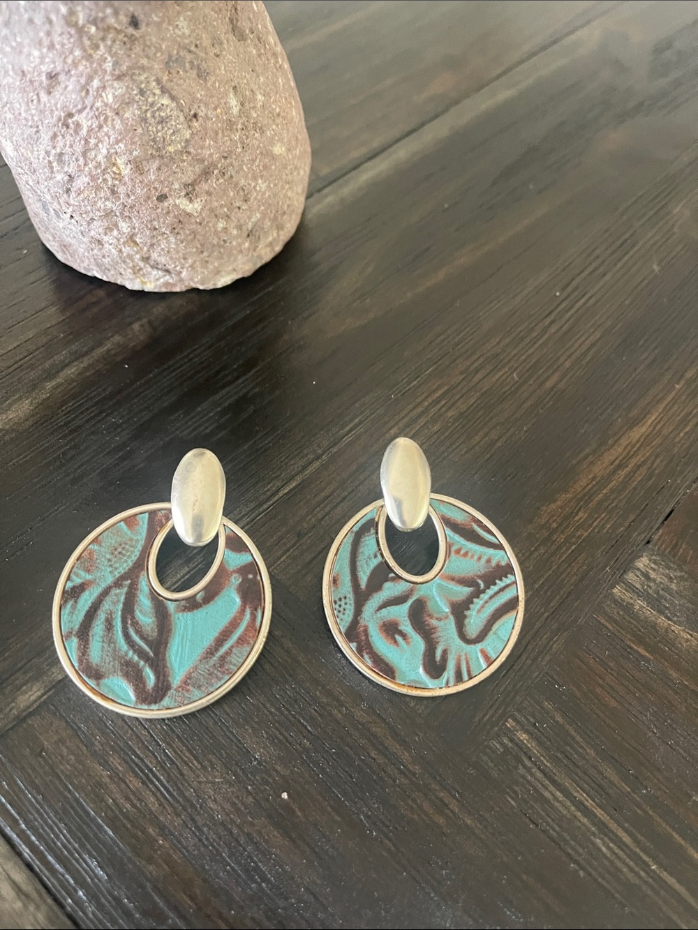 Patricia Nash Turquoise and Brown Round Drop Earrings